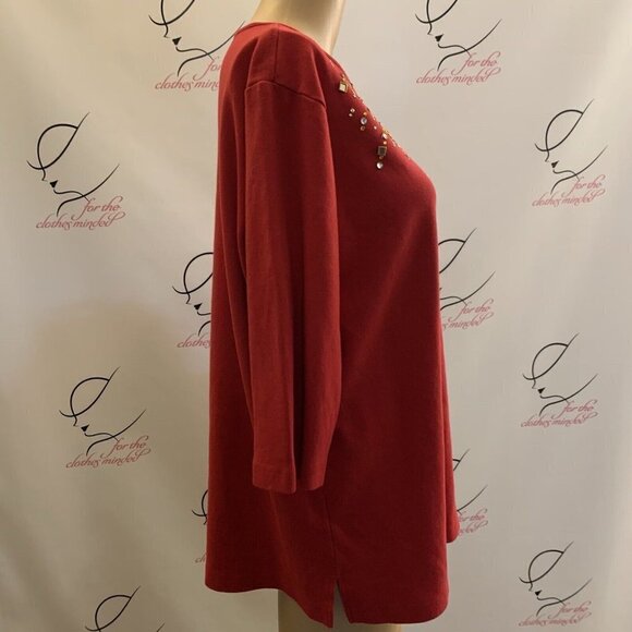 QUACKER FACTORY. Size Large. Embellished 3/4 Sleeve Cotton Pullover. B98. - Picture 3 of 5